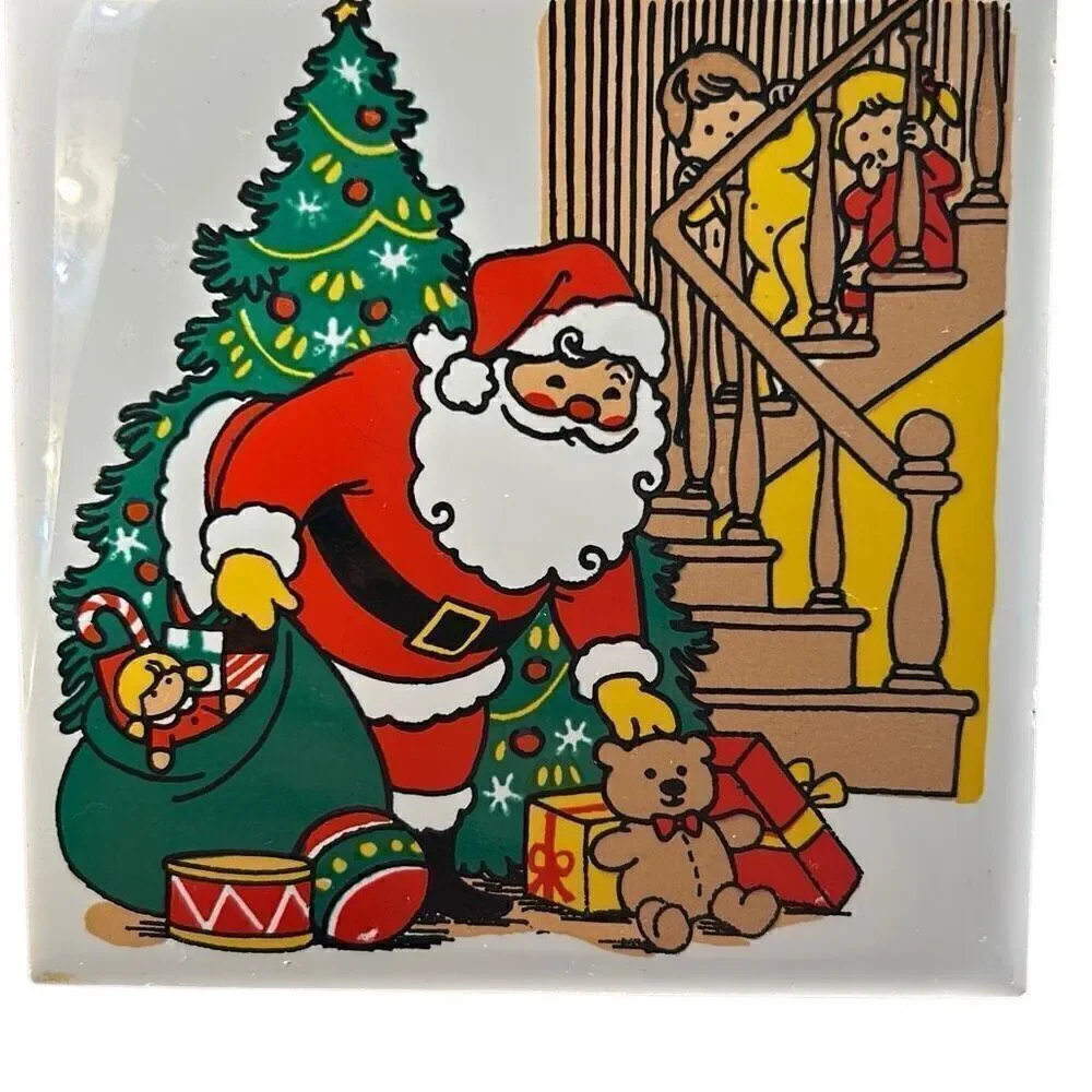 Vintage Holiday Christmas Hot Plate Ceramic Tiles Santa and Carolers